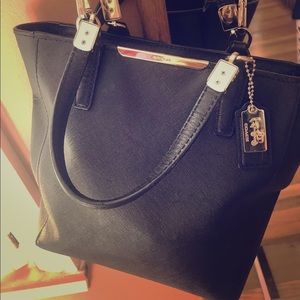 Coach Black Leather Carryall Crossbody Satchel